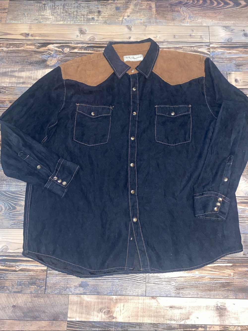 Bit & Bridle Black Western Pearl Snap Faux and Suede Shirt